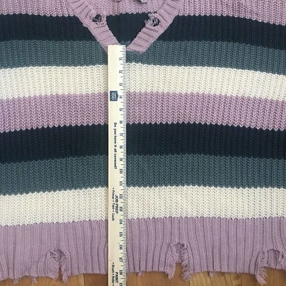 Wonderly Curvy Long Sleeve V Neck‎ Chewed Hem Sweater Purple Stripe Women's 2XL - Picture 5 of 8